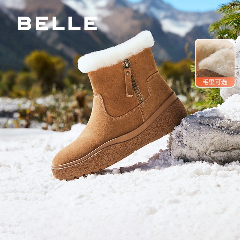 【籽言】百丽厚底雪地靴女冬季新款加绒羊毛毛棉鞋短靴子C1W1DDD4主图