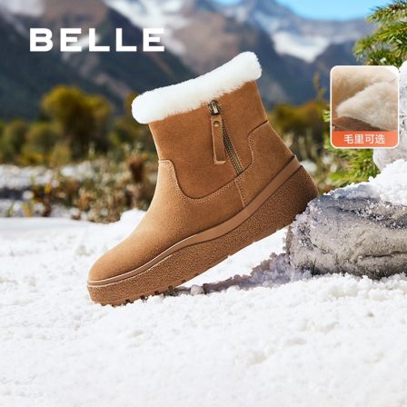 【籽言】百丽厚底雪地靴女冬季新款加绒羊毛毛棉鞋短靴子C1W1DDD4