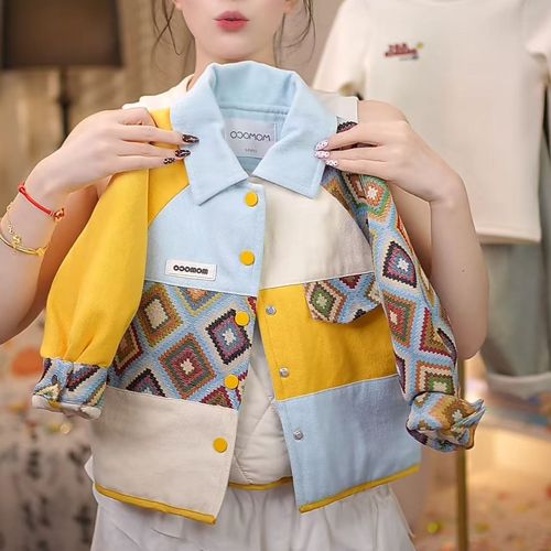 MOMOCO冬季新款男女童撞色时尚拼接韩版休闲棉服外套77430107031主图