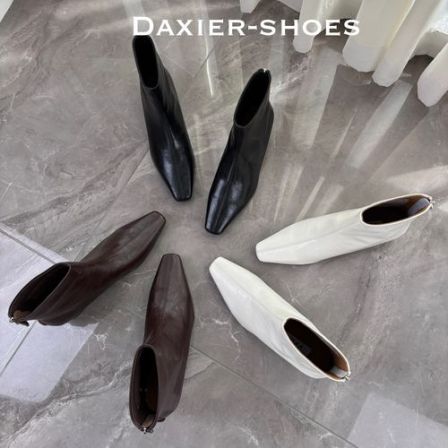 2025大喜儿复古风黑色方头短靴后侧拉链设计优雅秋冬内增高女靴