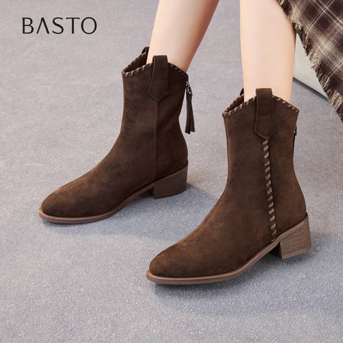 【商场同款】百思图2025新款琥珀流光时尚潮流粗跟女中靴F3015DZ5主图