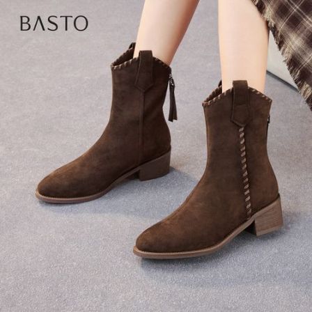 【商场同款】百思图2025新款琥珀流光时尚潮流粗跟女中靴F3015DZ5