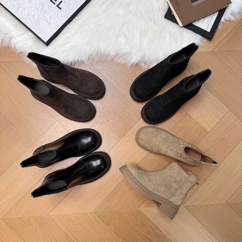 琥珀风~8cm内增高厚底短靴女2025秋冬新款切尔西女靴粗跟真皮靴子主图