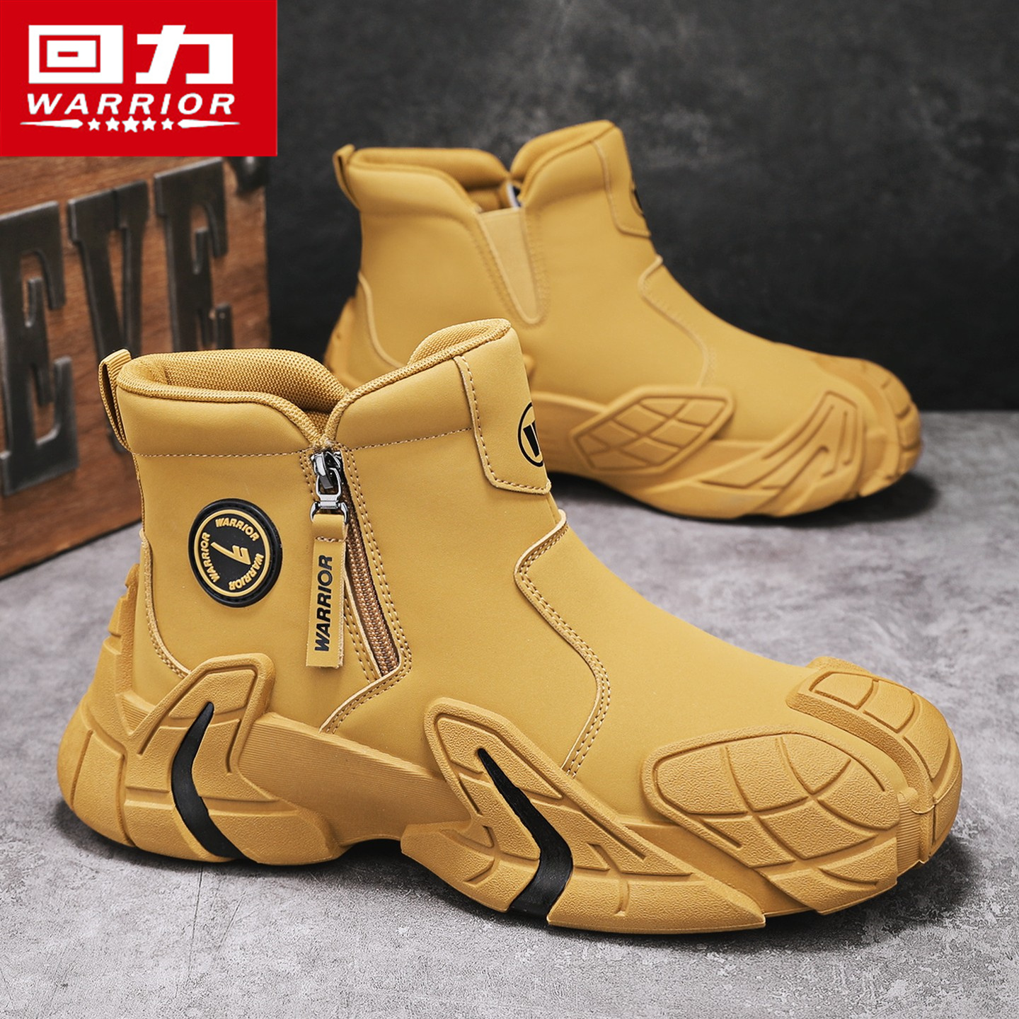 回力高帮男鞋冬季皮面防水运动休闲工装鞋户外登山防滑大黄马丁靴主图
