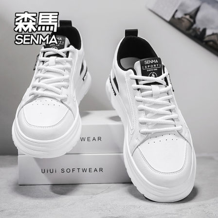 SENMA/森马男鞋秋季小众潮牌皮面小白鞋防滑软底低帮休闲运动板鞋