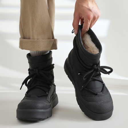 冬季中帮马丁靴男加绒加厚工装鞋东北面包棉鞋情侣防滑保暖雪地靴