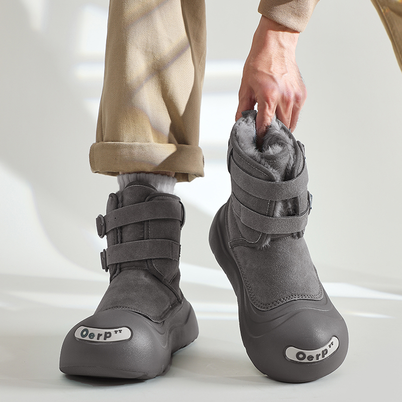 雪地靴男款冬季厚底防滑加绒加厚潮新款大头短靴东北战靴情侣棉鞋主图