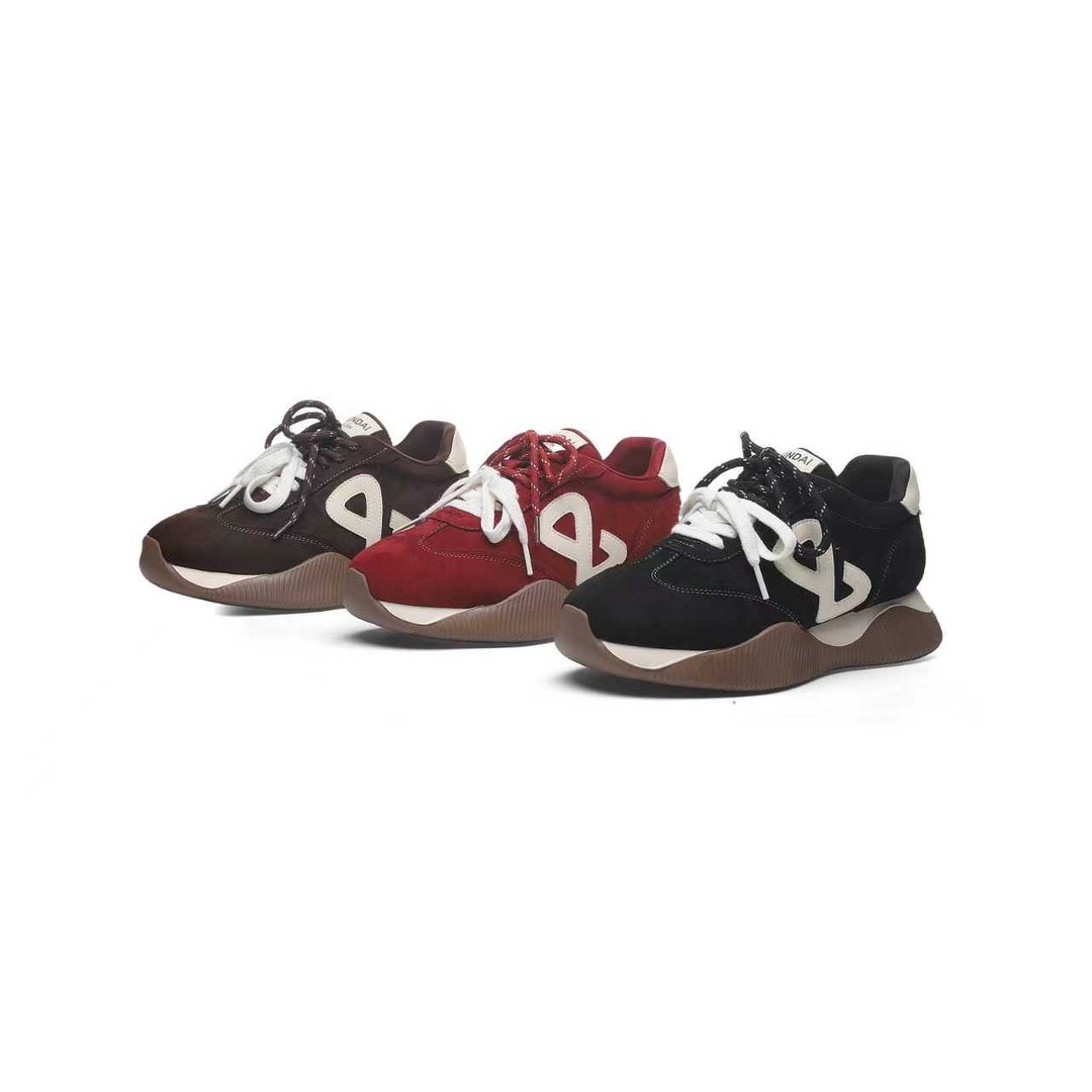 HYUNDAI 厚底阿甘鞋秋季女鞋复古德训鞋休闲增高鞋 25920主图