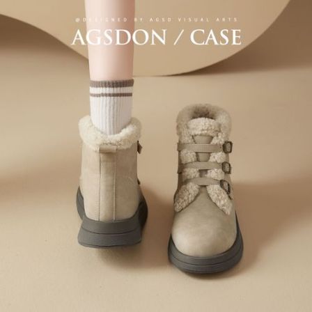 【奥古狮登】雪地靴女短靴棉鞋跟高3.5CM加绒加厚Y644033AA