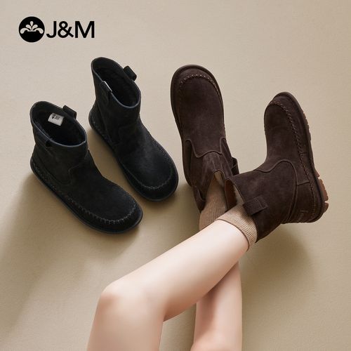 J&M/快乐玛丽25年冬款法式中筒复古港风耐磨时尚雪地靴厚款98793W主图