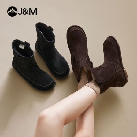 J&M/快乐玛丽25年冬款法式中筒复古港风耐磨时尚雪地靴厚款98793W
