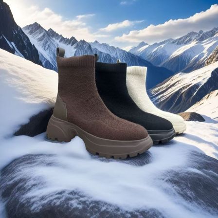 新款3D飞织工艺防水鞋面弹力厚底弹力短靴2E46310