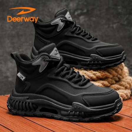 德尔惠男鞋秋冬高帮休闲黑色马丁靴防水防滑户外运动登山工装潮鞋