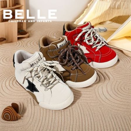 百丽儿童秋冬新款星星板鞋男女童高帮拳击鞋美拉德休闲鞋RK0479
