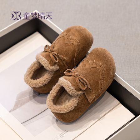 女童勃肯鞋秋冬加绒鞋2025新款儿童皮鞋冬季女宝棉鞋保暖软底冬鞋