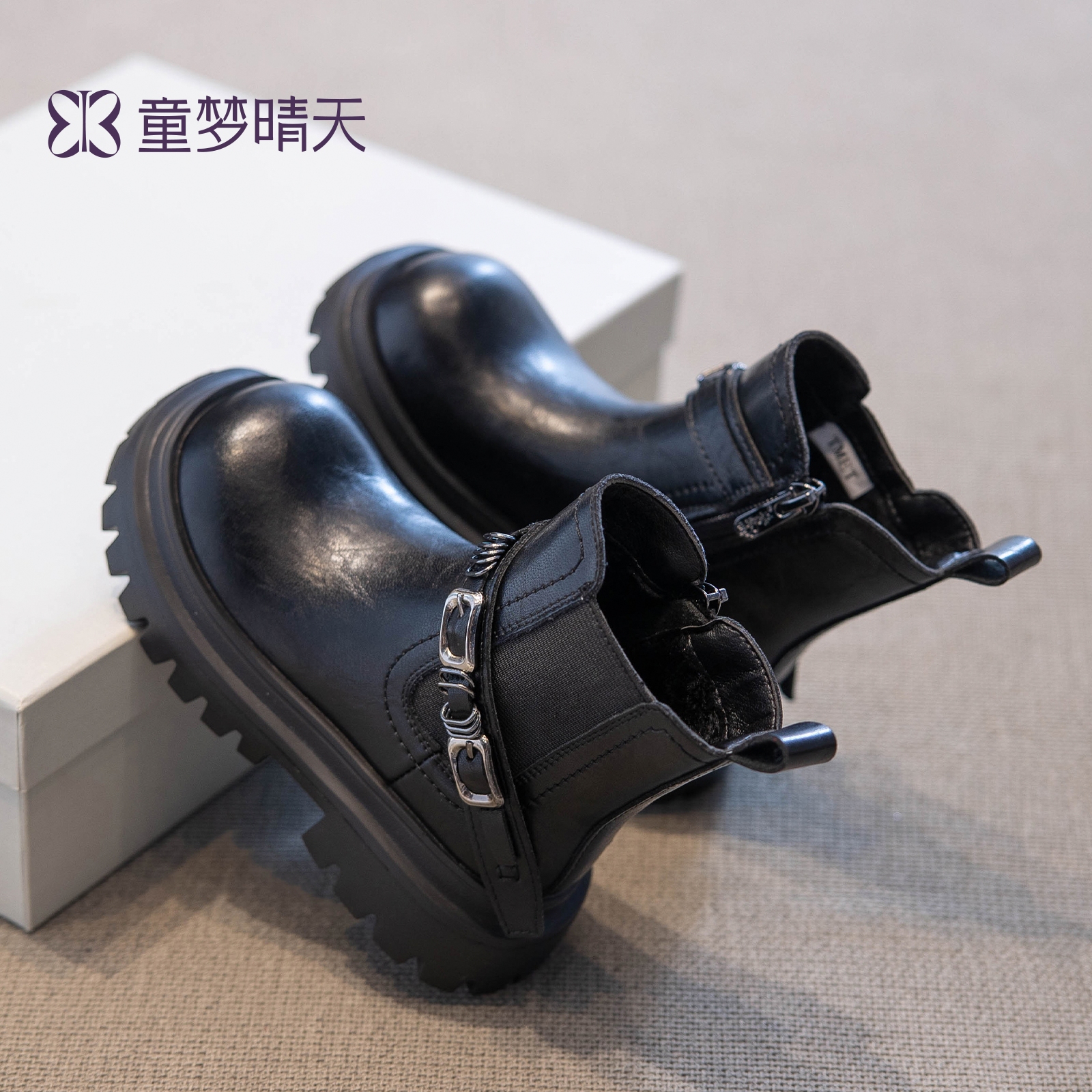 童梦晴天儿童靴子女童马丁靴洋气2025新款女大童短靴皮靴秋冬加绒主图