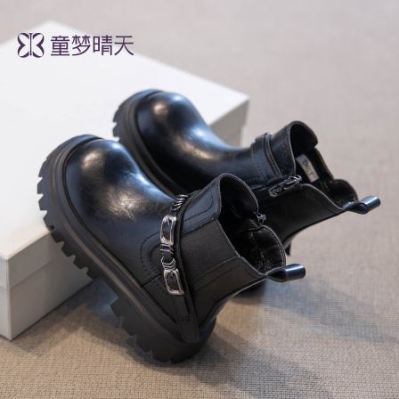 童梦晴天儿童靴子女童马丁靴洋气2025新款女大童短靴皮靴秋冬加绒