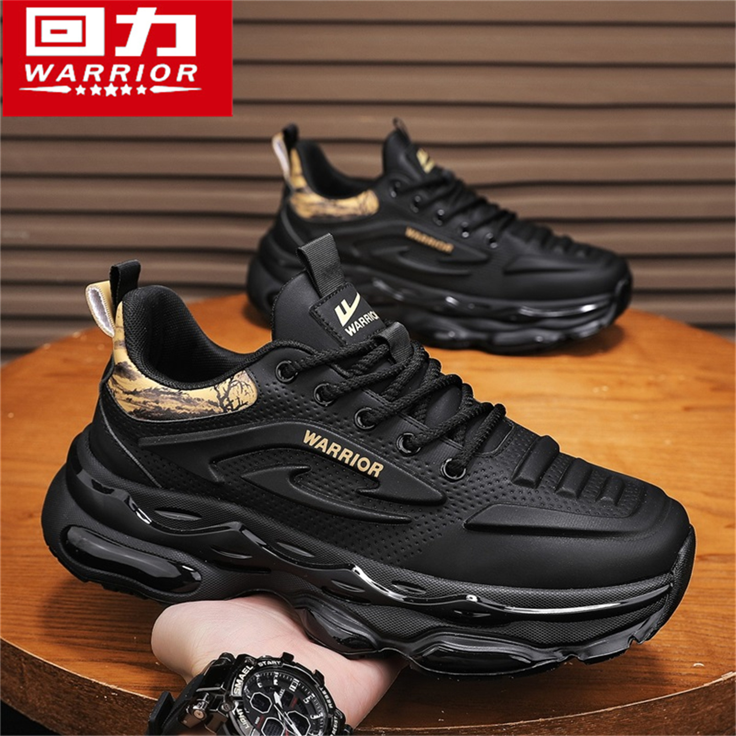 回力男鞋2025新款秋季跑步休闲厚底增高老爹鞋气垫减震黑色运动鞋主图