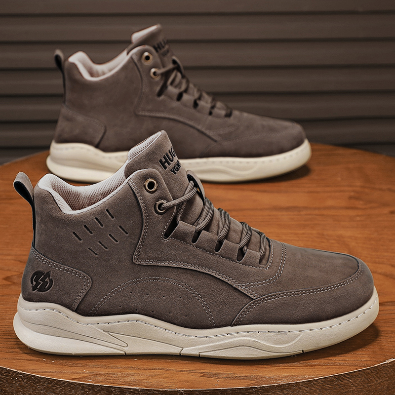 高帮男鞋秋季皮面潮流百搭休闲板鞋男士软底增高46特大码48马丁靴主图