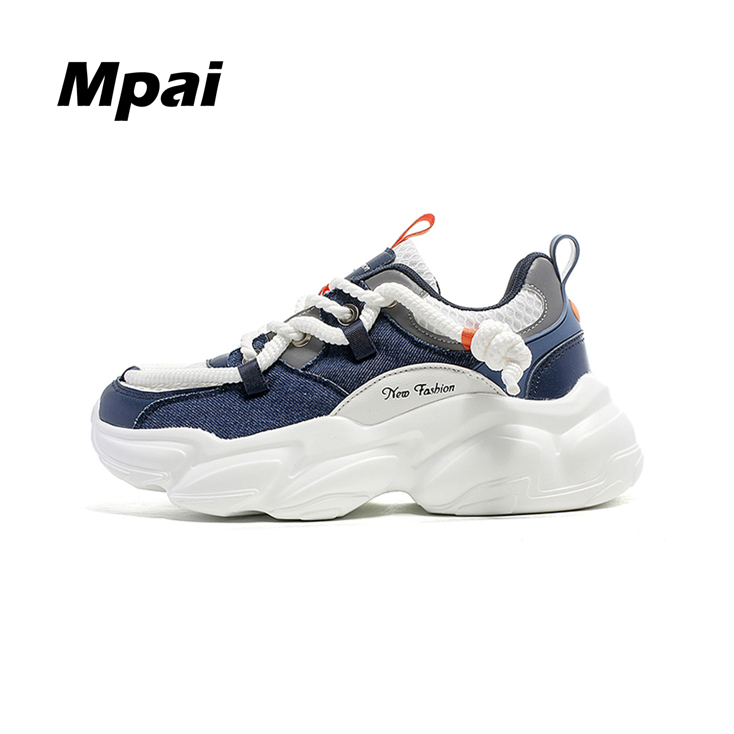 梦牌 街头时尚厚底老爹鞋潮流百搭牛仔布轻便休闲运动潮鞋 男女款主图