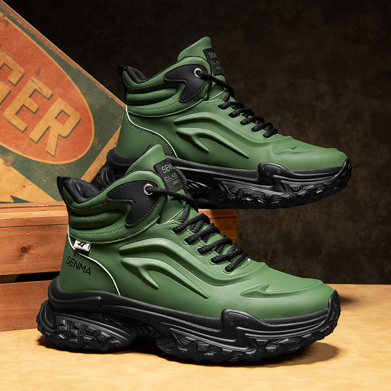 森马男鞋秋季新款防水运动户外男士工装增高防滑耐磨高帮马丁靴男主图