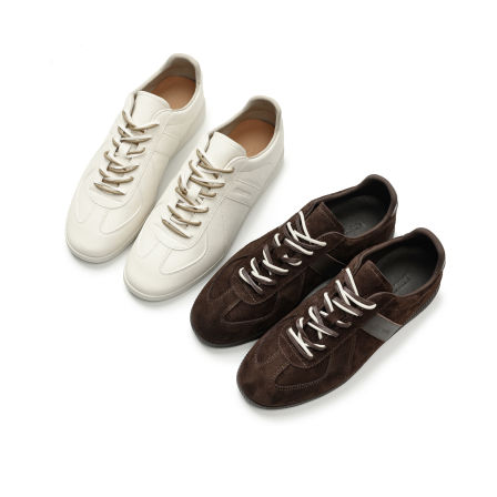 DESERTO 牛反绒头层牛皮轻德训撞色鞋带平底休闲复古德训鞋内增高