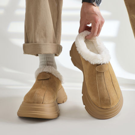 冬季加绒加厚勃肯雪地靴男面包保暖棉鞋女情侣大头厚底防滑半拖鞋