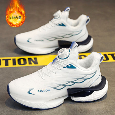 不系鞋带男鞋2025新款秋冬季加绒二棉鞋青少年初中学生运动跑步鞋