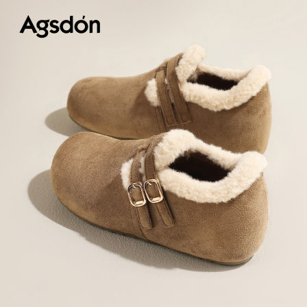 奥古狮登加绒勃肯鞋女2025新款冬季保暖雪地靴一脚蹬厚底防滑棉鞋