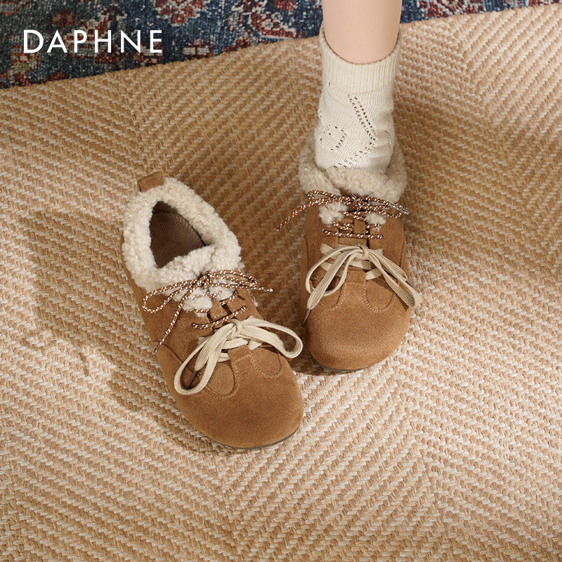达芙妮加绒勃肯鞋子女2025新款爆款秋冬复古软底毛毛鞋保暖棉鞋女主图