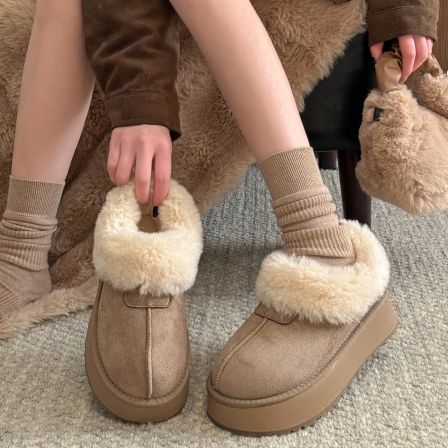 贾不假雪地靴女款2025新款秋季超厚东北皮毛一体百搭爆款加绒棉鞋