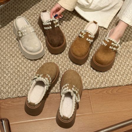 贾不假勃肯鞋女2025新款秋季超火百搭洋气爆款毛茸茸加绒包头半拖