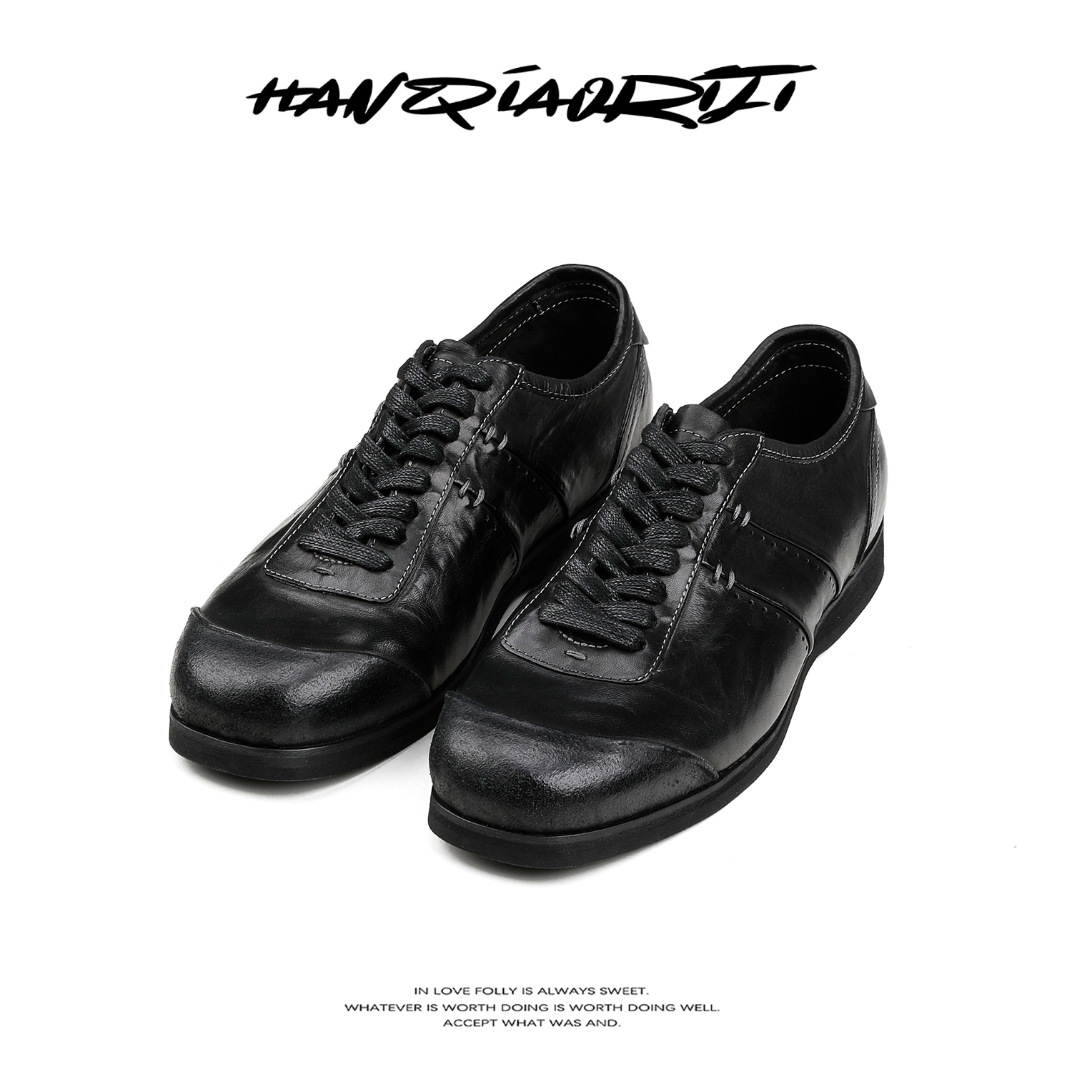 韩桥日记[幽渊系列]"包头"水洗马皮训练拳击鞋通勤薄底方头德训鞋主图