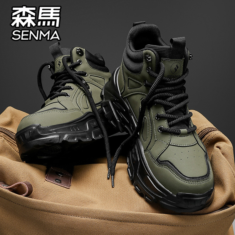 森马马丁靴男鞋秋季高帮美式复古工装靴男士防水防滑户外登山鞋子主图