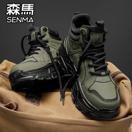 森马马丁靴男鞋秋季高帮美式复古工装靴男士防水防滑户外登山鞋子