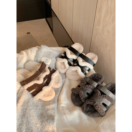 葡萄妈studiolee懒人H带魔术贴二舅厚底毛毛拖鞋女外穿2025秋冬款