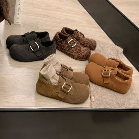 葡萄妈studiolee 增高3.5cm~豹纹全包加绒毛毛单鞋勃肯鞋女秋冬