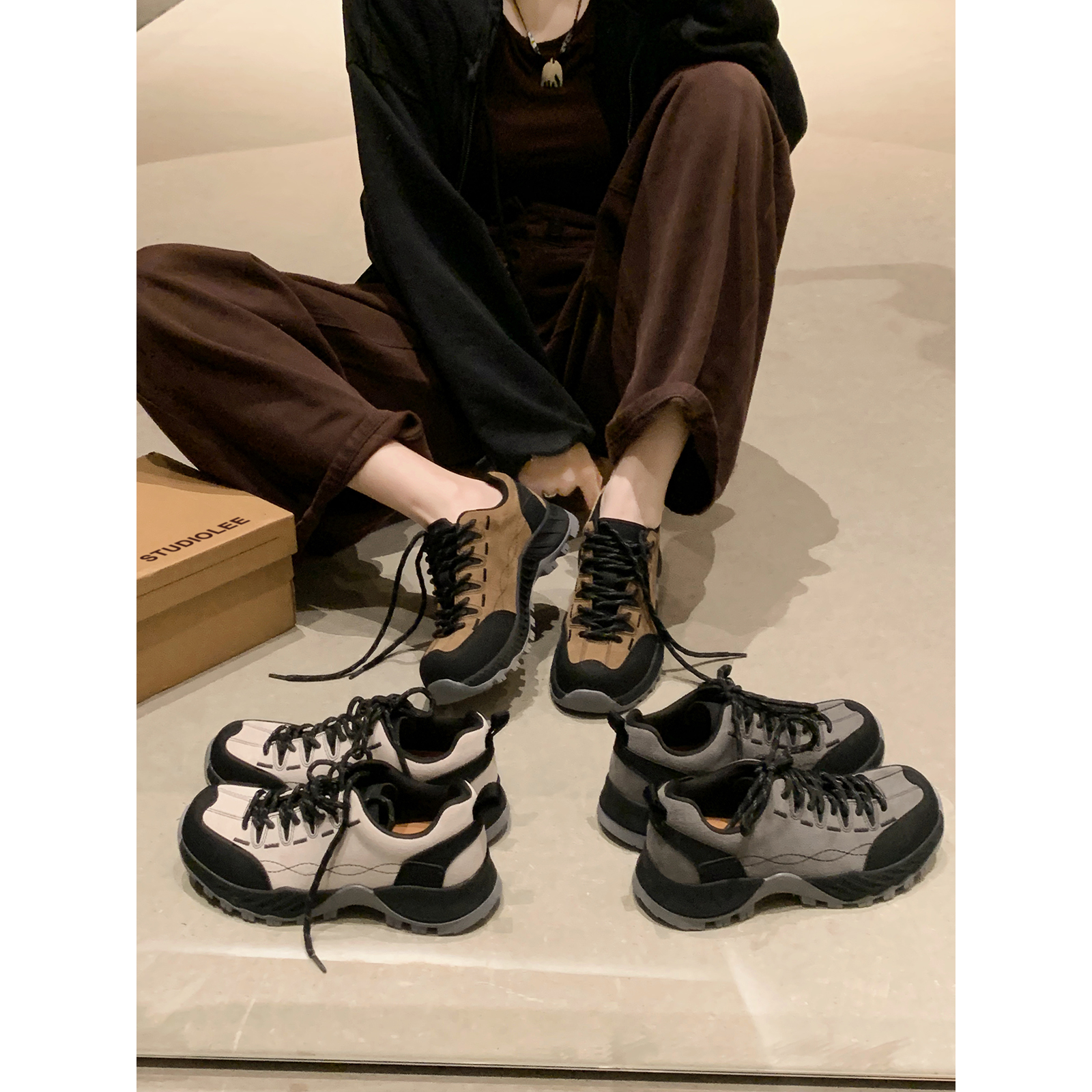 葡萄妈studiolee增高4.5cm~ 时髦撞色系带轻便爬山户外老爹运动鞋主图