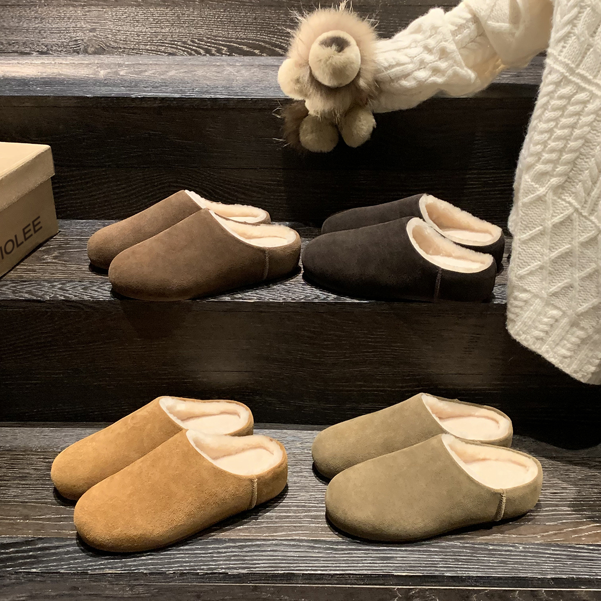 葡萄妈studiolee增高3.5cm~ 保暖圆头懒人厚底毛毛半拖鞋外穿秋冬主图