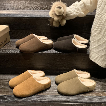 葡萄妈studiolee增高3.5cm~ 保暖圆头懒人厚底毛毛半拖鞋外穿秋冬