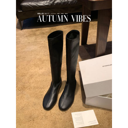 葡萄妈studiolee 时髦圆头柔软羊皮弹力瘦瘦包腿靴百搭中筒靴女