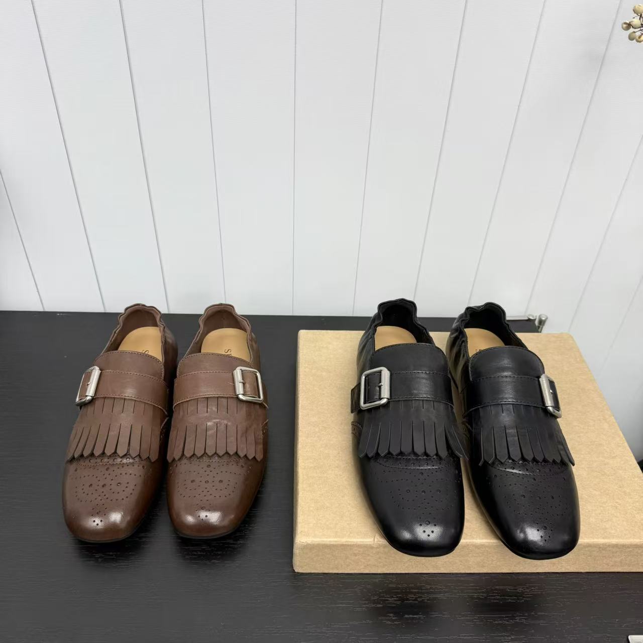 2025新款头层牛皮流苏雕花乐福鞋女增高百搭休闲单鞋主图