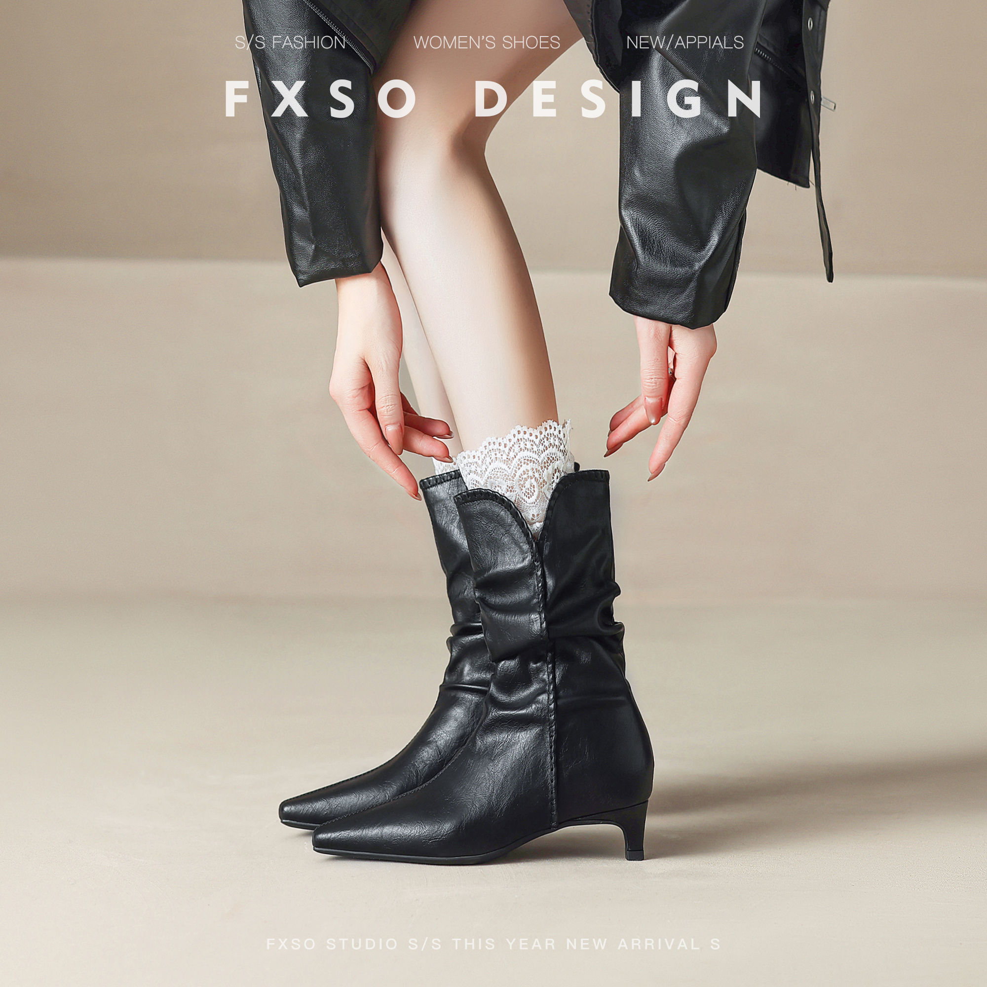 真皮方巷2025秋冬新款英伦风车缝线骑士马丁靴女爆款尖头短筒靴女主图