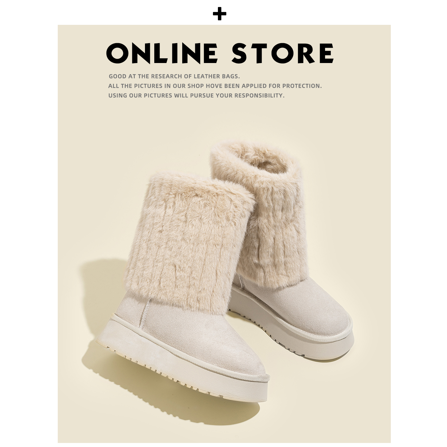 真皮版！中筒雪地靴女2025新款冬季保暖棉鞋东北加绒厚底雪地棉靴主图