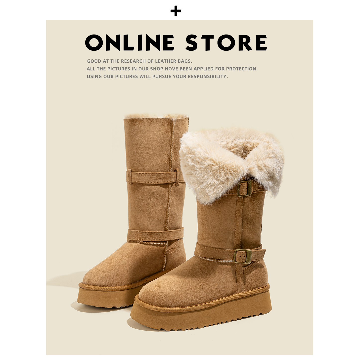 羊皮！厚底高筒雪地靴女2025冬季加绒棉鞋保暖东北中筒长筒雪地棉主图