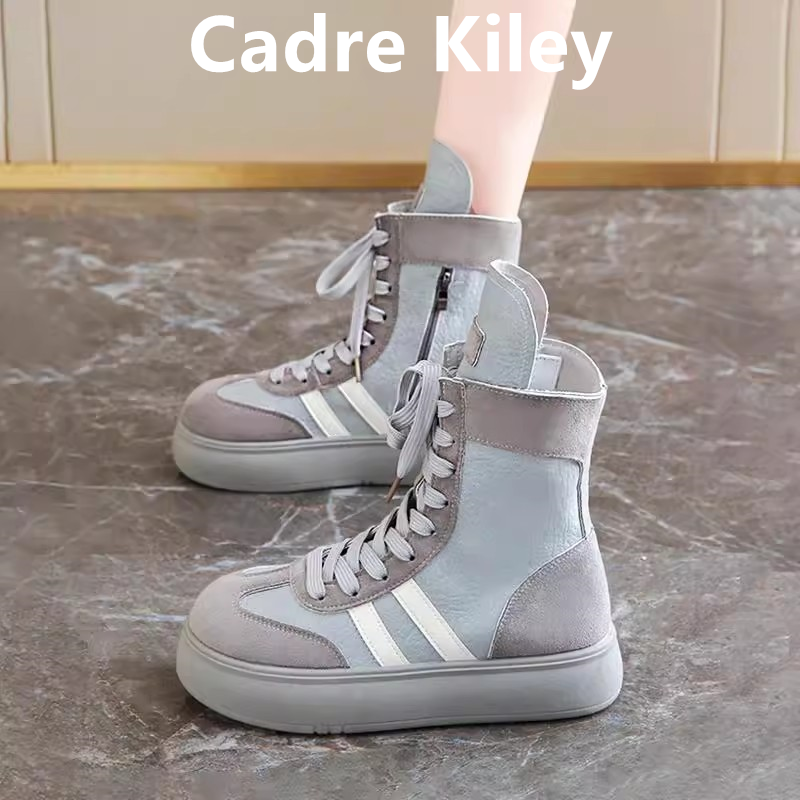 官网小c&k真皮马丁靴女2025秋冬新款厚底短靴高帮帆布运动德训鞋主图