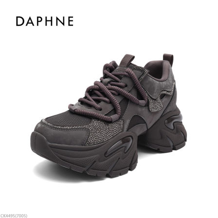 达芙妮老爹鞋皮面增高百搭女鞋2025秋冬新款水钻时尚休闲运动潮鞋