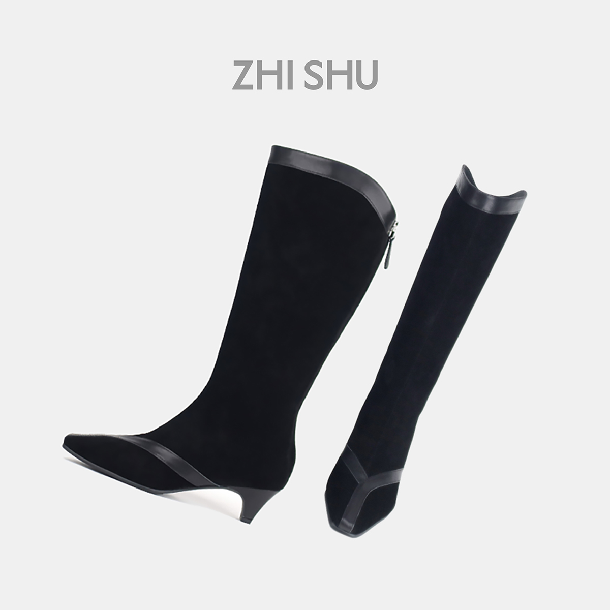 【佳雪佳敏直播精选】直述ZHISHU25秋冬新品Art Deco高跟长靴麂皮主图