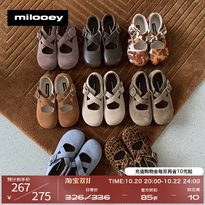 迷失麋鹿【赫本丑萌鞋】圆头简约交叉扣玛丽珍秋冬加绒软底单鞋女主图