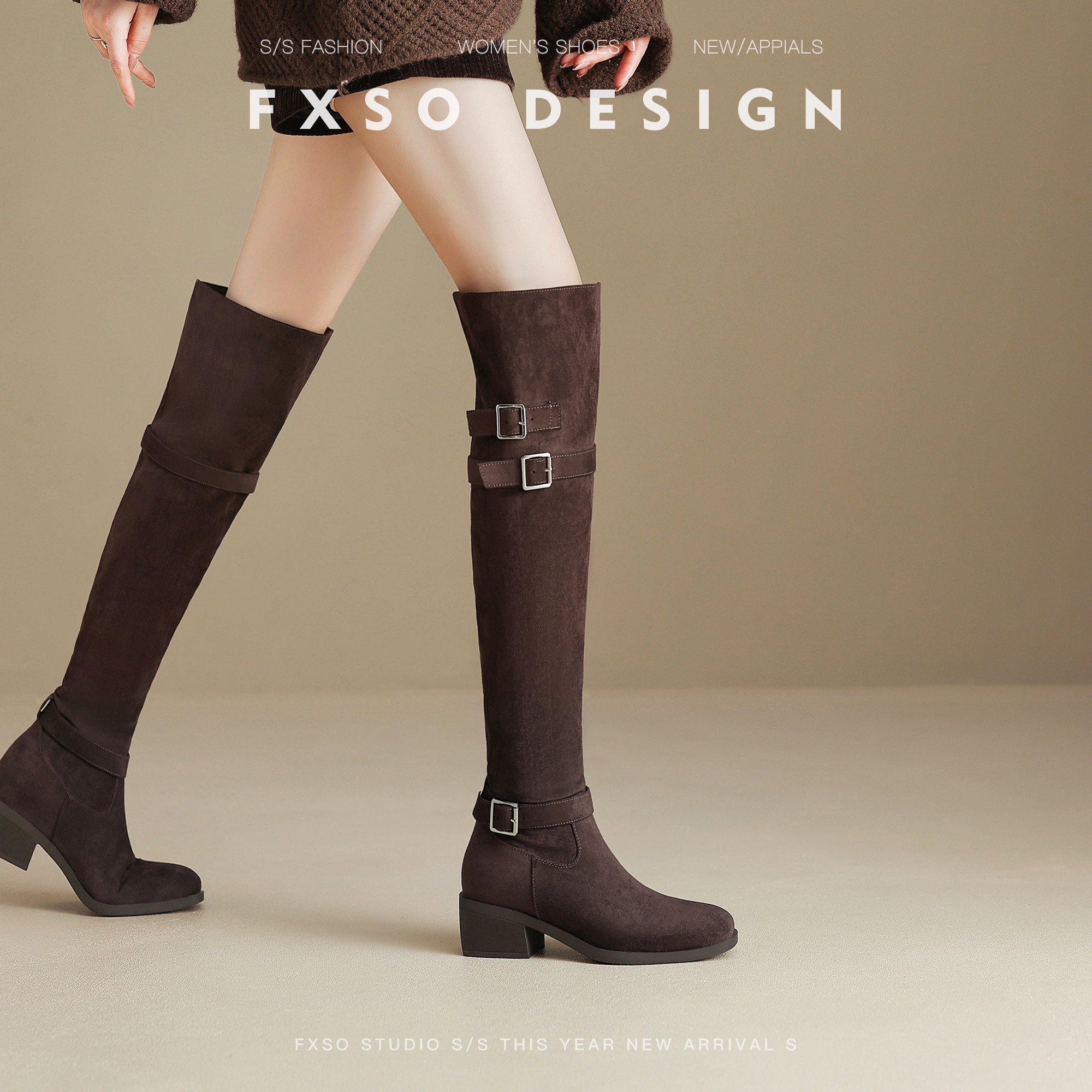 真皮版方巷大叔2025秋冬新款皮带扣骑士马丁靴女爆款过膝高筒靴女主图